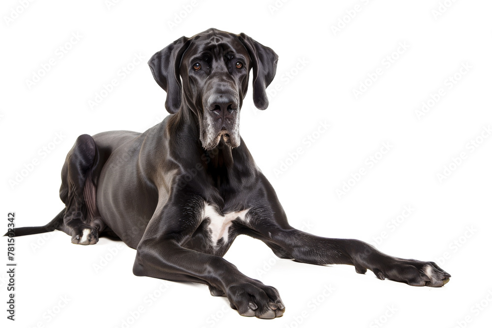 Great dane dog laying down isolated on transparent background