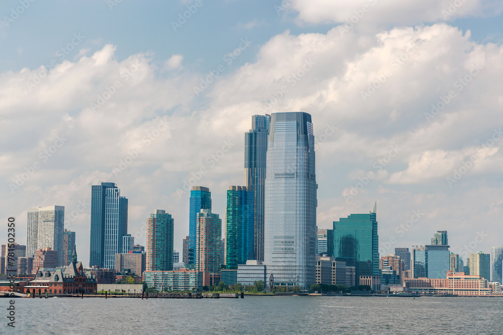 View of the Manhattan skyline from the water in New York City View of the Manhattan skyline from the water in New York City