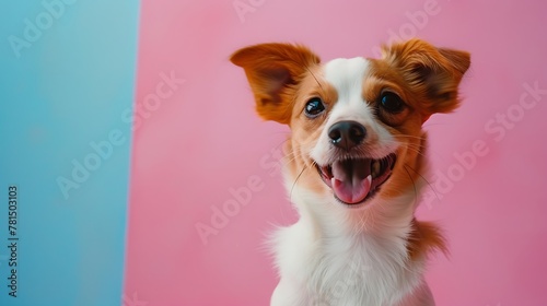 Cheerful Canine Poses Against Colorful Background, Smiling