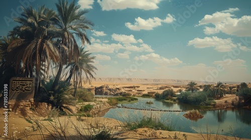 Oasis of Serenity  Palm Trees Surrounding a Tranquil Desert Pond with Intricate Water Patterns