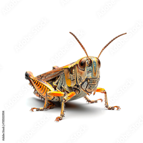 Close Up of Grasshopper Insect on White Background. Generative AI © jul_photolover