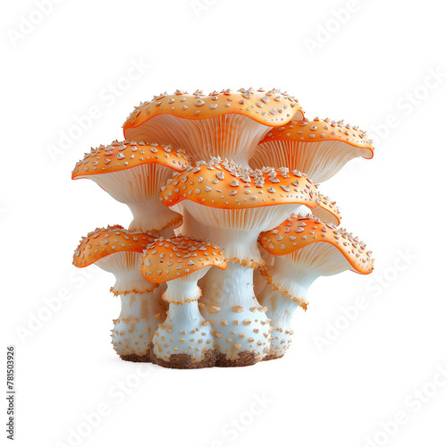 Group of Orange and White Mushrooms on White Background. Generative AI