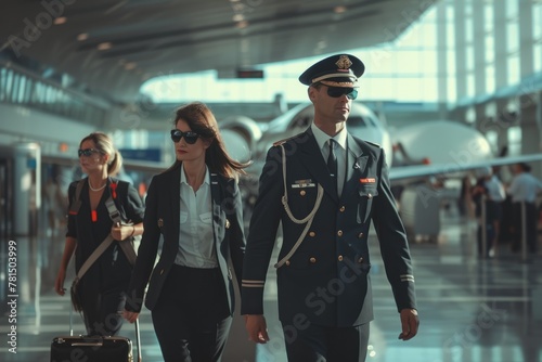 Cabin crew and pilot at the airport