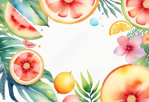 Frame summer background  watercolor drawing  template  copy space.