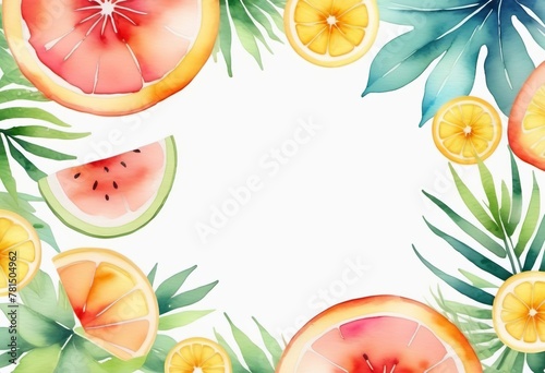 Frame summer background  watercolor drawing  template  copy space.