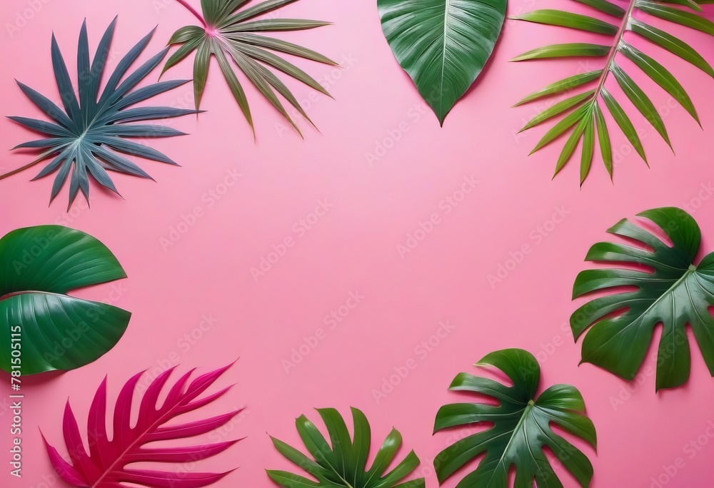 Summer time, frame background, template, tropical leaves on pastel background, copy space, top view. Summer time, frame background, template, tropical leaves on pastel background, copy space, top view.