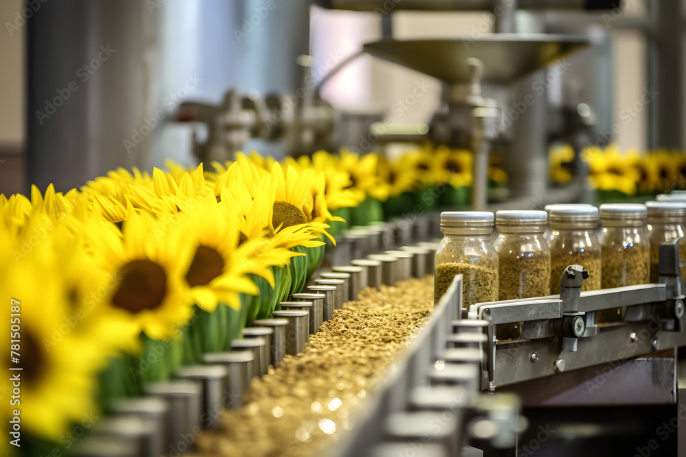 Sunflower oil line for production and bottling. Factory concept