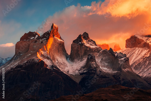 Dramatic dawn in Torres del Paine, Chile photo