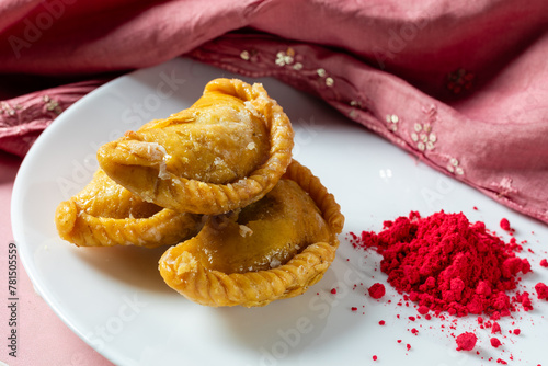 Gujiya, Karanji, Gujia Indian Sweet dessert mithai Holi festival photo