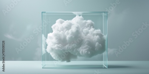 cloud in a glass box against light green background