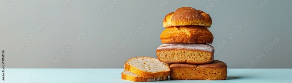 A minimalist style of delicious cakes and bread A minimalist style of delicious cakes and bread