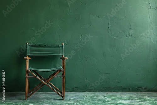 Green laconic chair on a green plain background. Minimalism. Space for text. Copy space