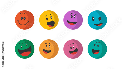 Happy smile vector set illustration emoticon. Cute symbol cartoon emotion. Happiness fase sign and character cheerful icon. Collection expression humor emoji