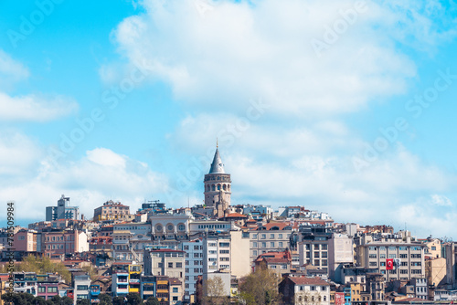 view of   stanbul Galata  cityscape with beautiful blue sky.