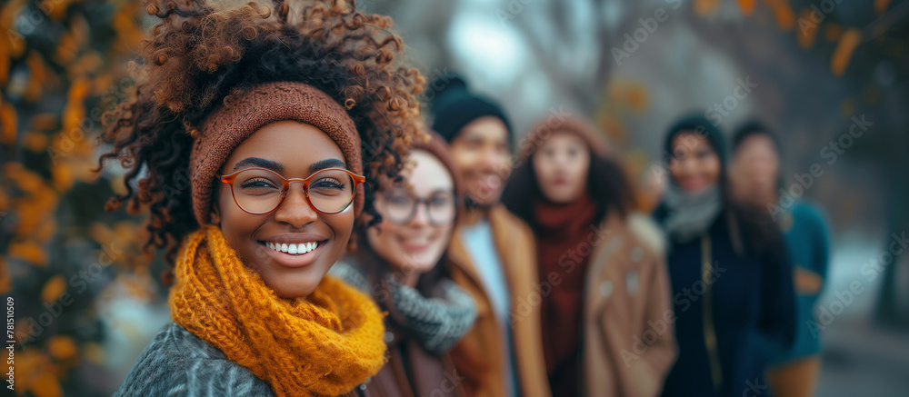Portrait of a young people group outdoors in autumn. Portrait of a young people group outdoors in autumn.