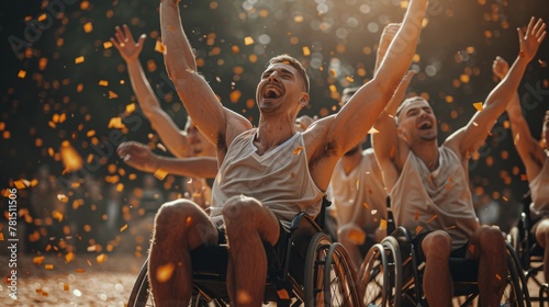 Triumph of the wheelchair basketball team at dusk.