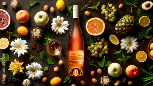 Exquisite Wine Composition: Capturing the Delicate Aromas and Flavors from Above photo