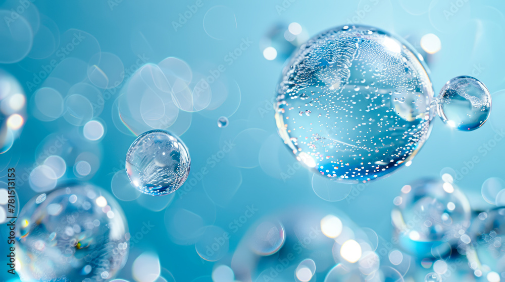 Ultra-Sharp Bubble Drop Macro Photography on Solid Blue Background with Detailed Contour and High Details in UHD Quality