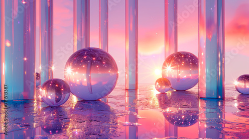 Future Fusion: Surrealistic Contradictions in Cosmic Stars and Liquid Metal Textures - A Romantic 3D Rendering in Ultra Clear 8K Quality photo