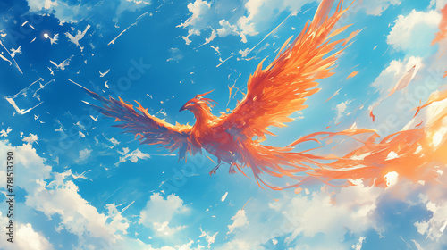 Fénix de fogo voando no céu azul - Ilustração  photo
