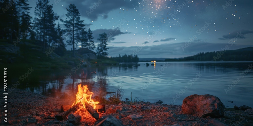 Campfire Beside Lake