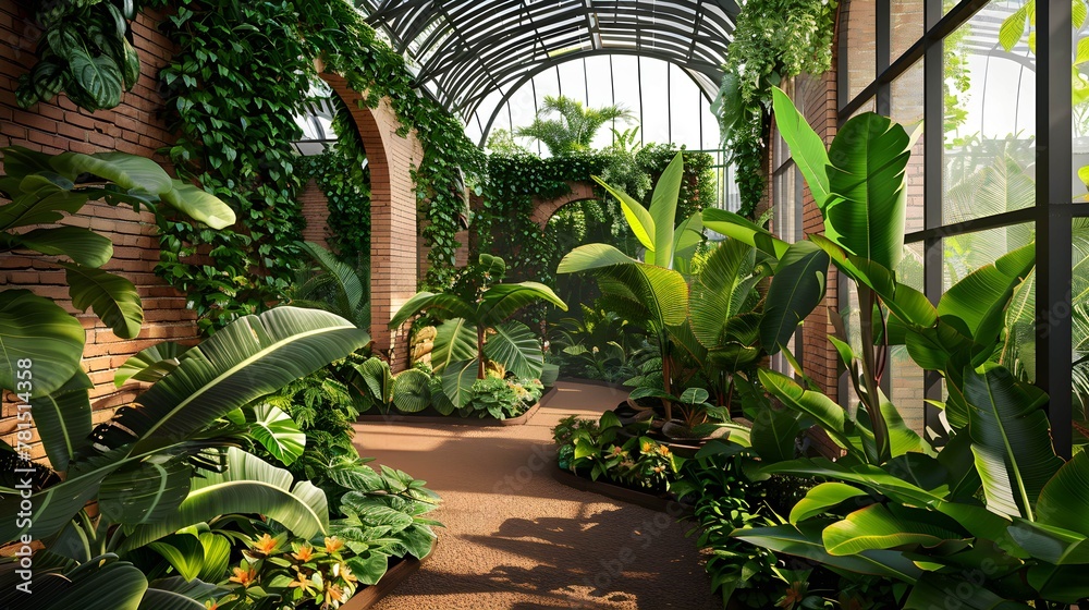 Fototapeta premium Winter garden with green plants.