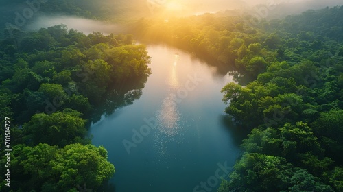 Aerial View of River Surrounded by Trees