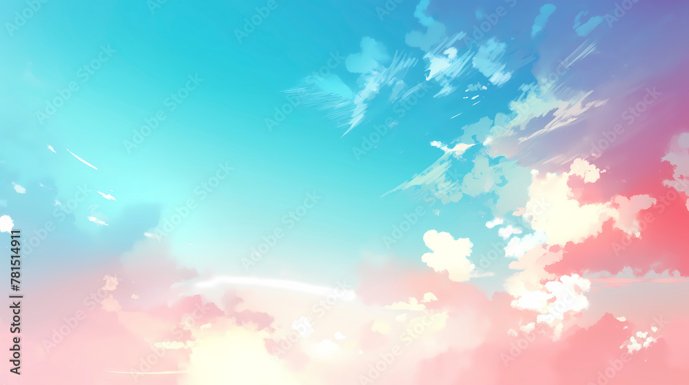 Sky background with clouds in pastel color. 3D illustration.