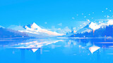 Mountains and lake in the winter. Landscape. Vector illustration