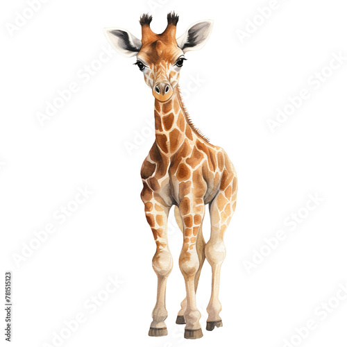 Watercolor Illustration of a Baby Giraffe Standing