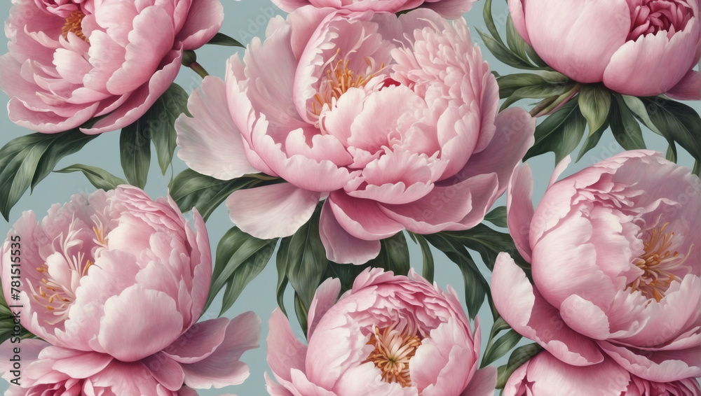 Realistic pastel drawing of Soft pink peonies, with delicate shading and realistic details, using pastel pencils. - obrazy, fototapety, plakaty 