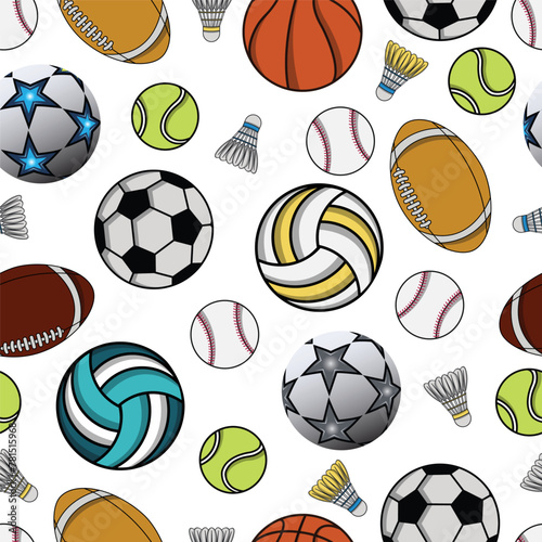 Sports ball vector pattern on white background