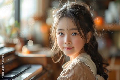 Cute child practicing piano