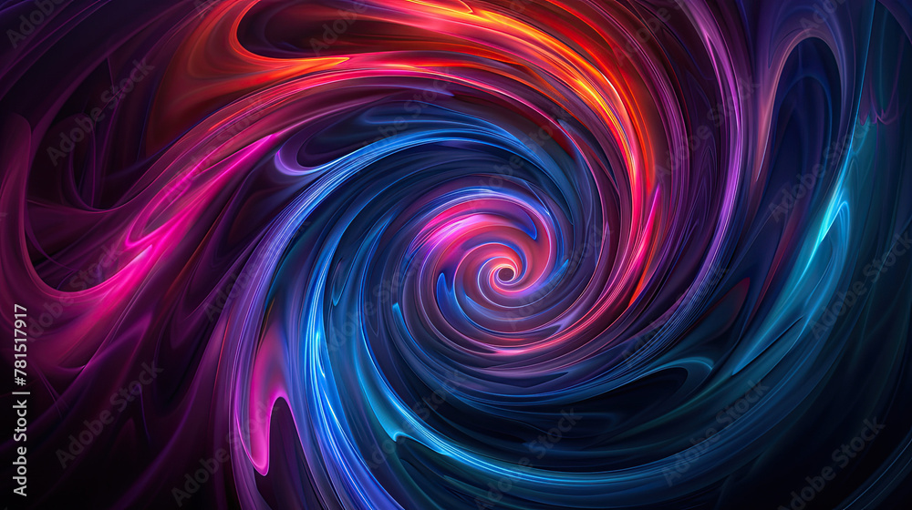 Abstract ring background with luminous swirling backdrop. Glowing spiral , on black background 