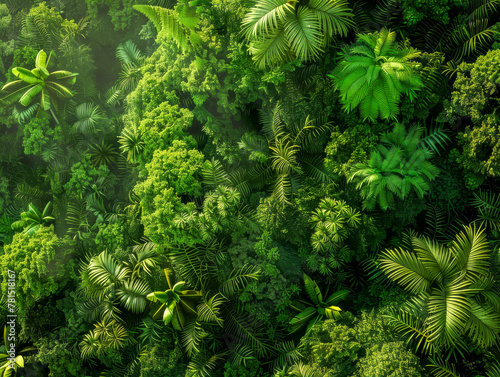 Lush Green Jungle Canopy Viewed from Above in Vibrant Detail