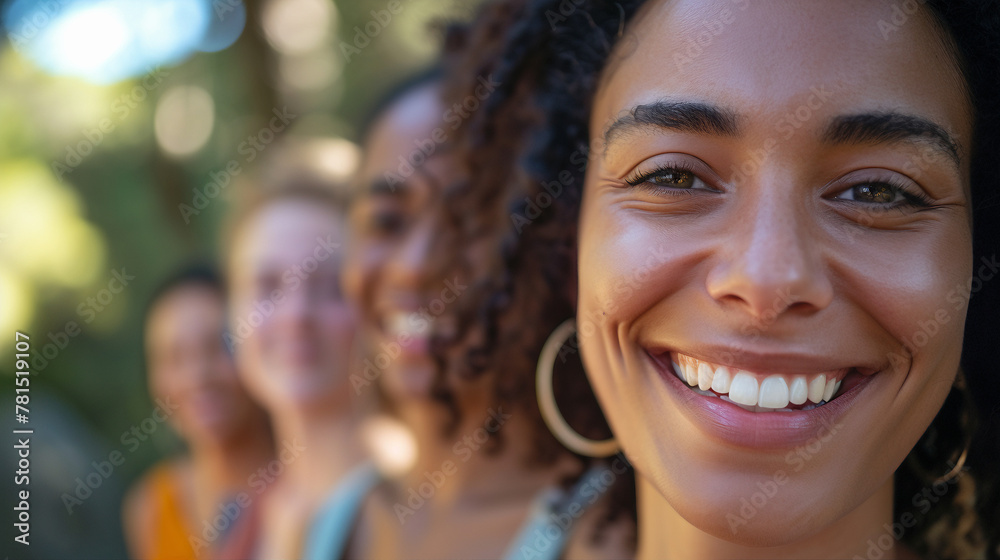 a group of friends participating in a laughter yoga session at a scenic park, blending joy, exercise, and natural beauty for a unique wellness experience. 