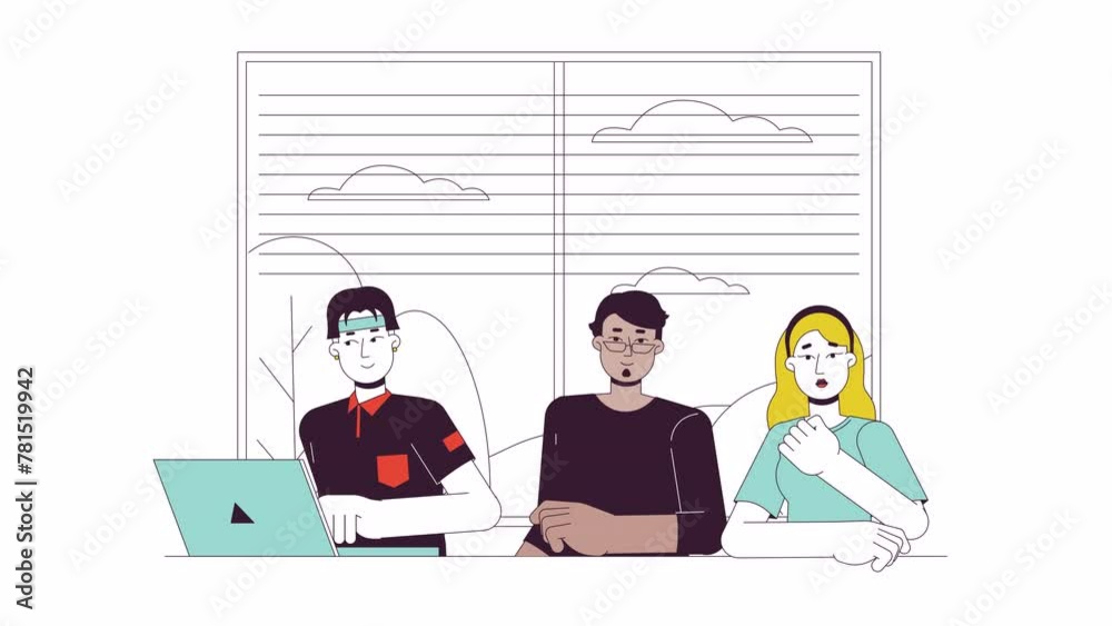 Diverse college students in classroom line cartoon animation ...