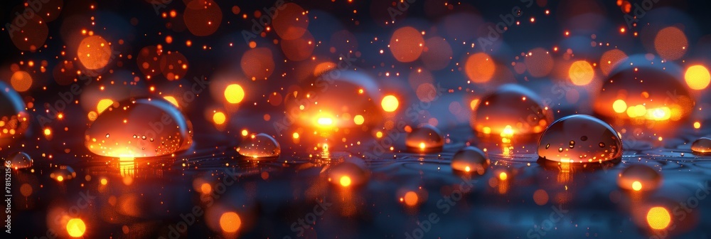 Water droplets and glowing bokeh