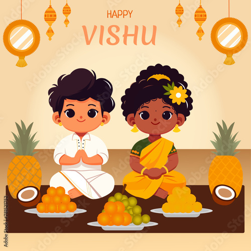 Indian Malayalee kids celebrating Vishu the Kerala festival 