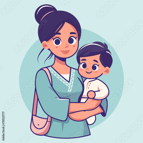 Indian mother carrying her baby