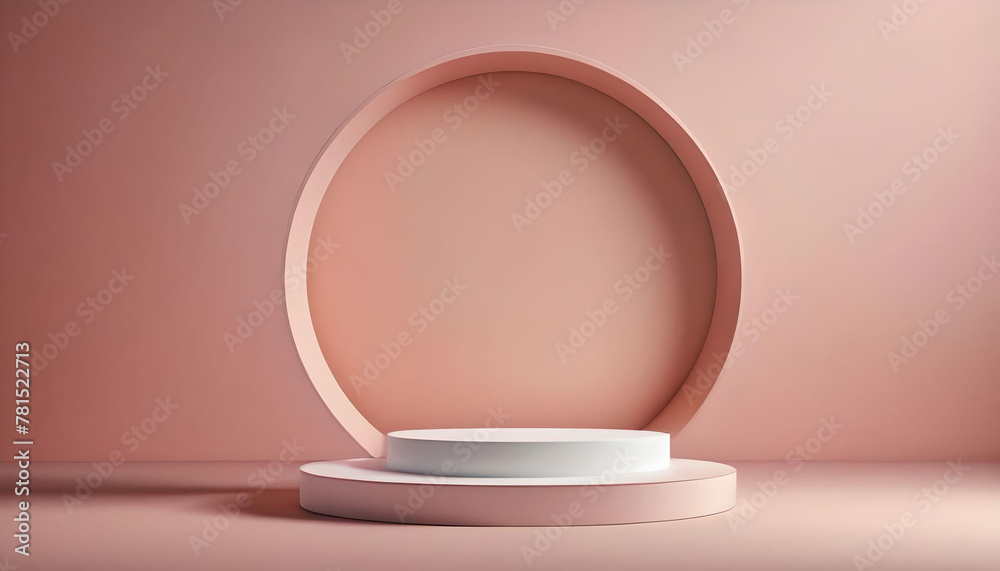 Modern minimalist product podium display on a peach fuzz background. Podium platform product presentation Modern minimalist product podium display on a peach fuzz background. Podium platform product presentation