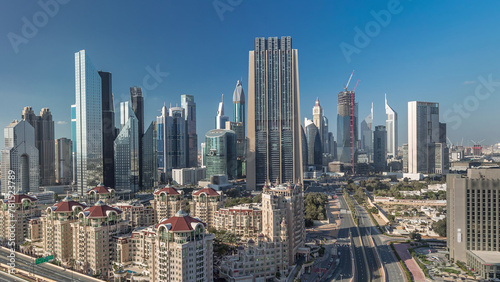 Skyline view of the buildings of Sheikh Zayed Road and DIFC timelapse in Dubai  UAE.