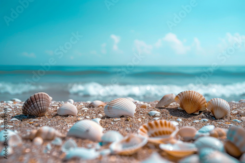 Sandy Beach with Seashells and Ocean Waves in View