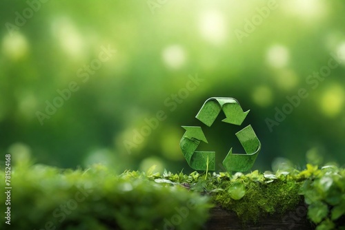 Amidst a softly-focused horizon of greenery lies a faint but unmistakable symbol of recycling photo