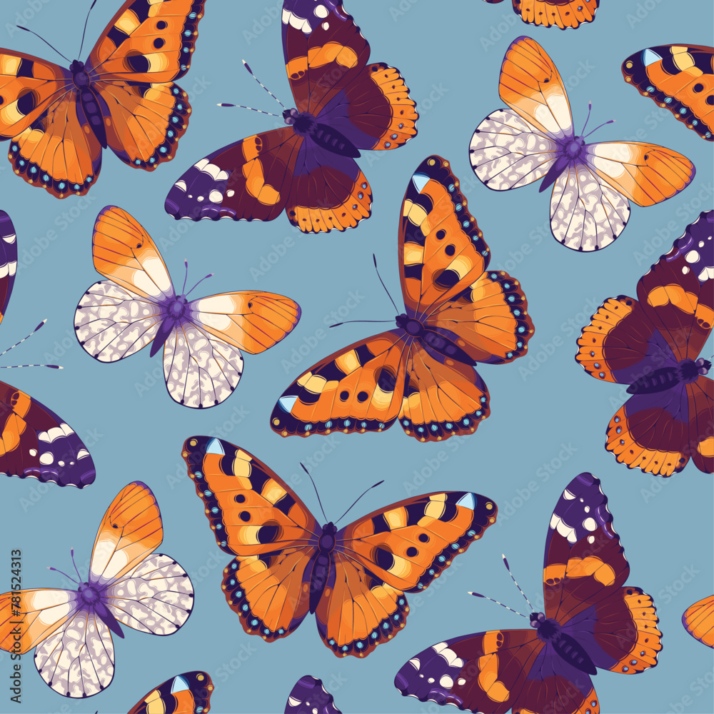Vector pattern with high detailed vivid butterfly - obrazy, fototapety, plakaty 