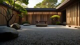 /imagine prompt: A photorealistic photograph of a serene Japanese rock garden, focusing on the simplicity and tranquility of the design. Inspired by the minimalist garden photography of Keiichi Tahara