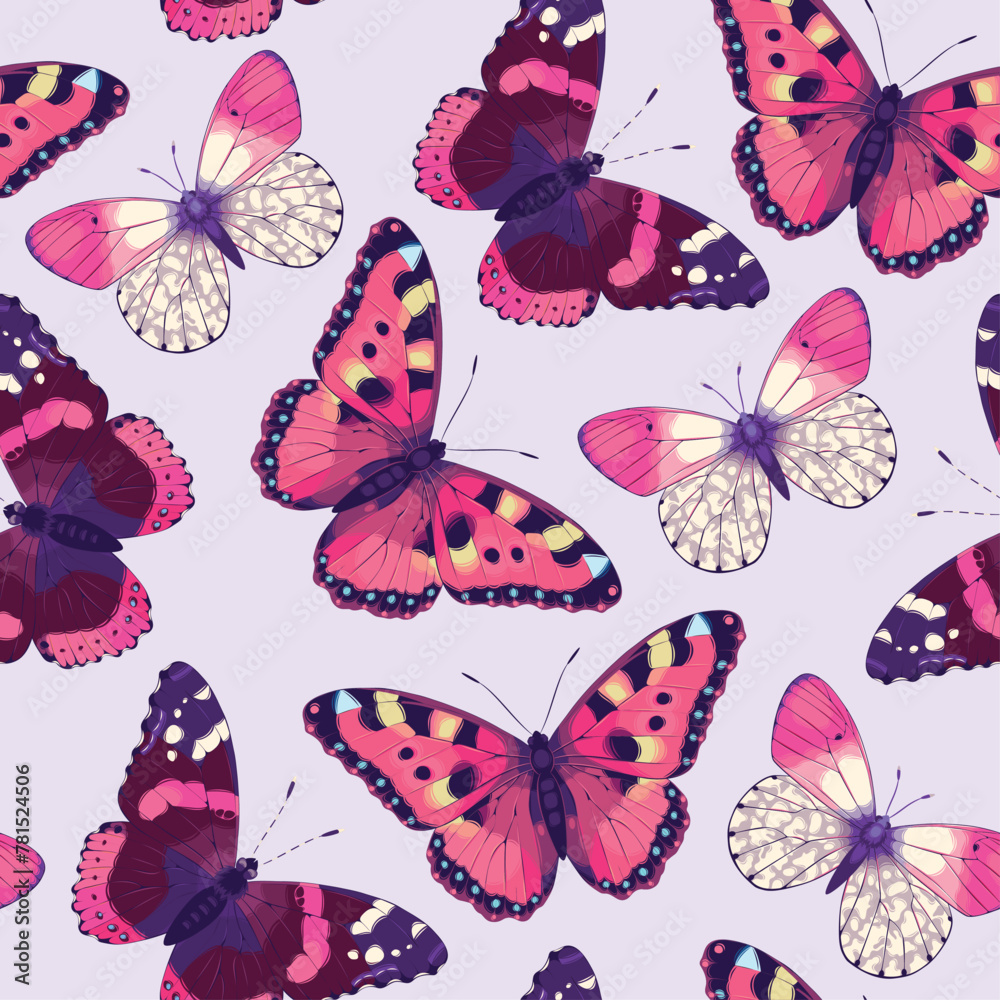 Vector pattern with high detailed vivid butterfly - obrazy, fototapety, plakaty 