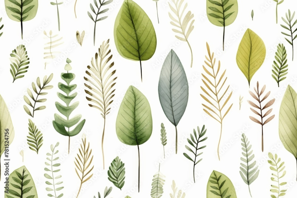 Fototapeta premium Botanical Pattern with Various Green Leaves