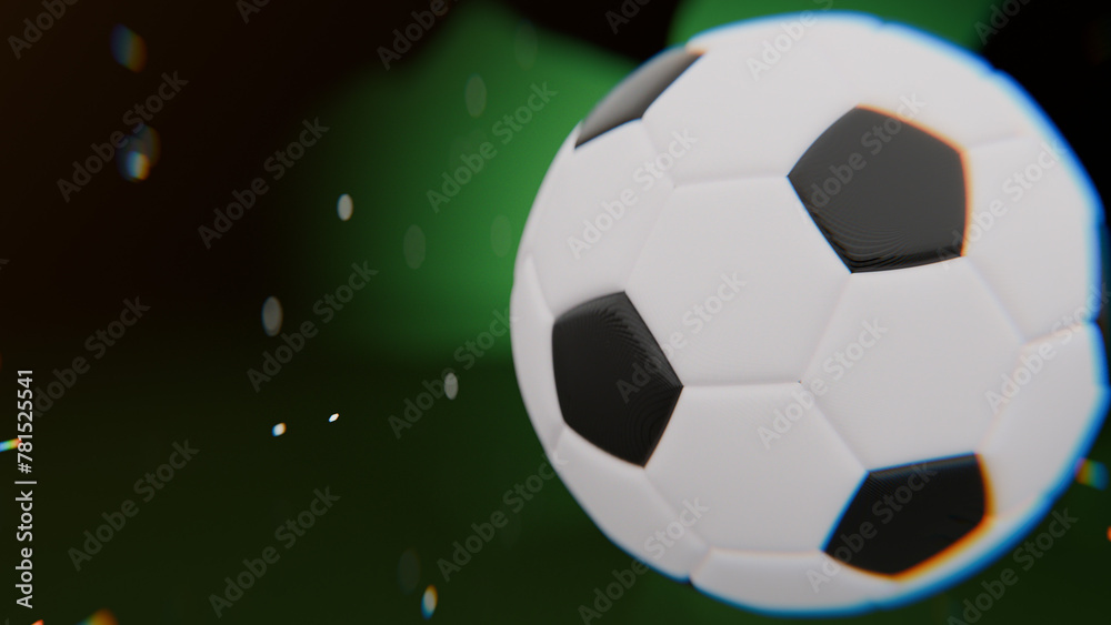 Naklejka premium Beautiful Close Up Football on Black with Dust Particles Flying.