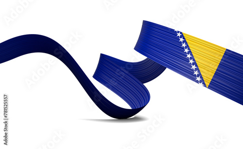 3d Flag Of Bosnia And Herzegovina 3d Wavy Shiny Ribbon Flag On White Background 3d Illustration photo